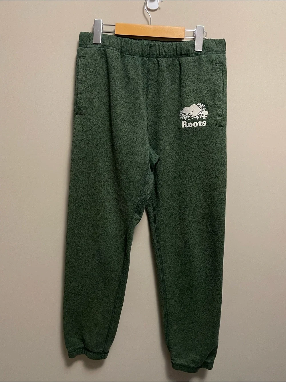 Roots Forest Green Sweatpants with White Logo Men Women XS - Picture 4 of 10